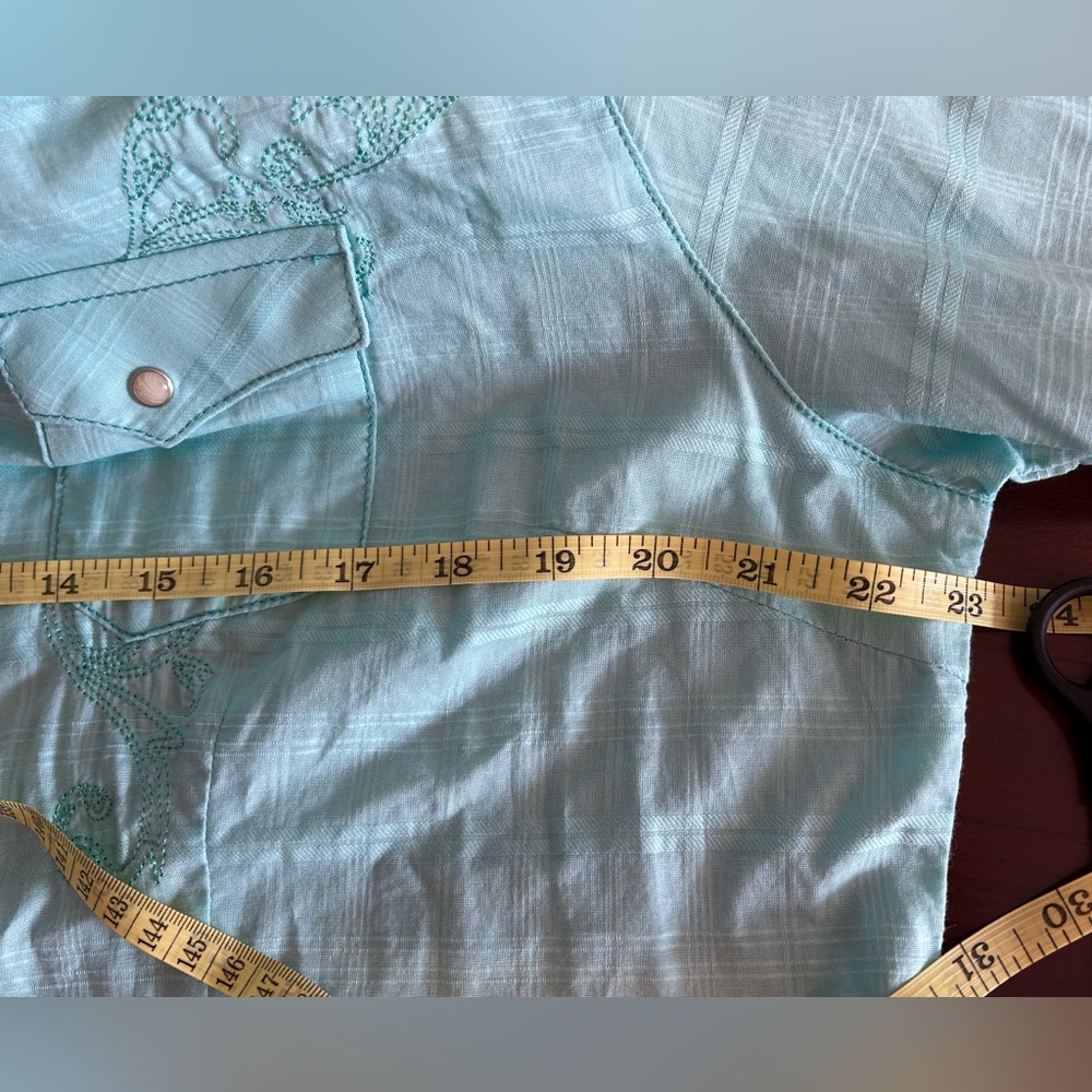 Wrangler 100% Cotton Light Blue Western Style Plaid Shirt - Picture 10 of 13
